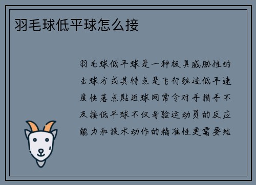 羽毛球低平球怎么接