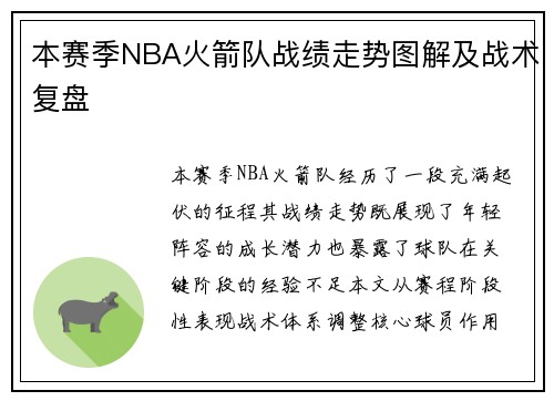 本赛季NBA火箭队战绩走势图解及战术复盘